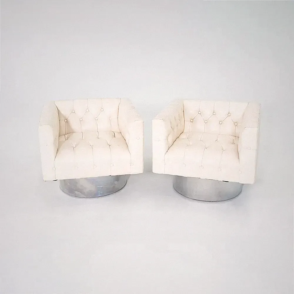 1960s Pair of Harvey Probber Cube Swivel Lounge Chairs White Leather Model 4552