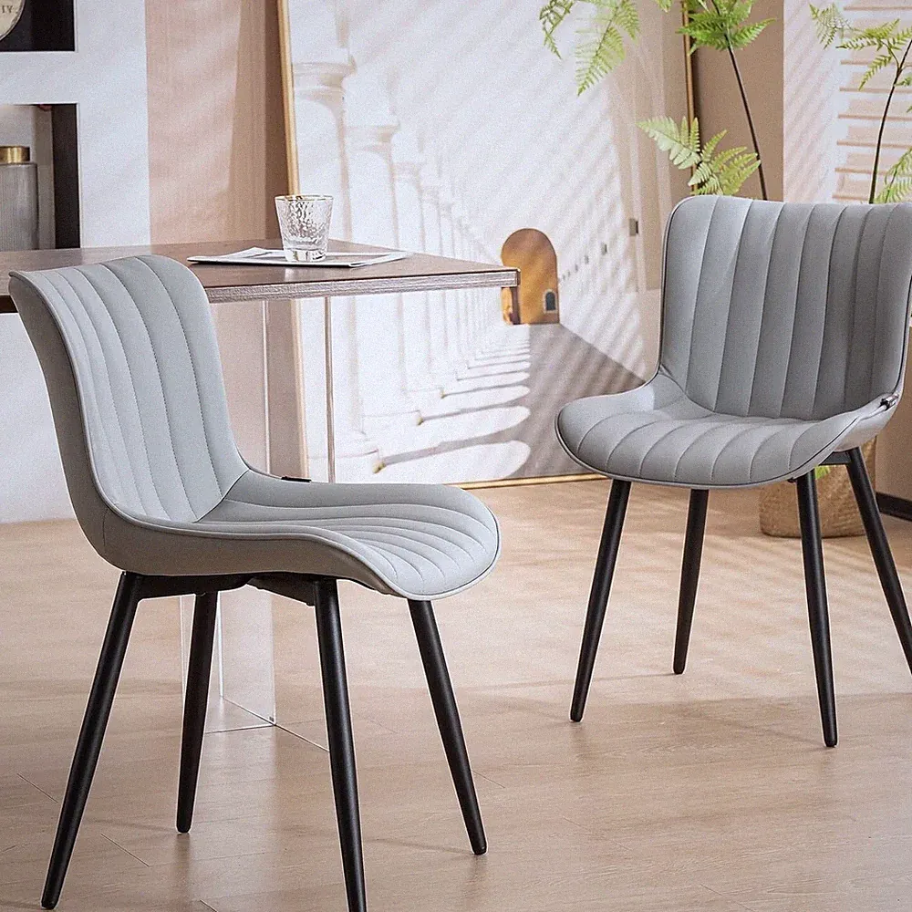 (2) YOUNUOKE GREY DINING CHAIRS MID CENTURY MODERN CHAIR ARMLESS FAUX LEATHER