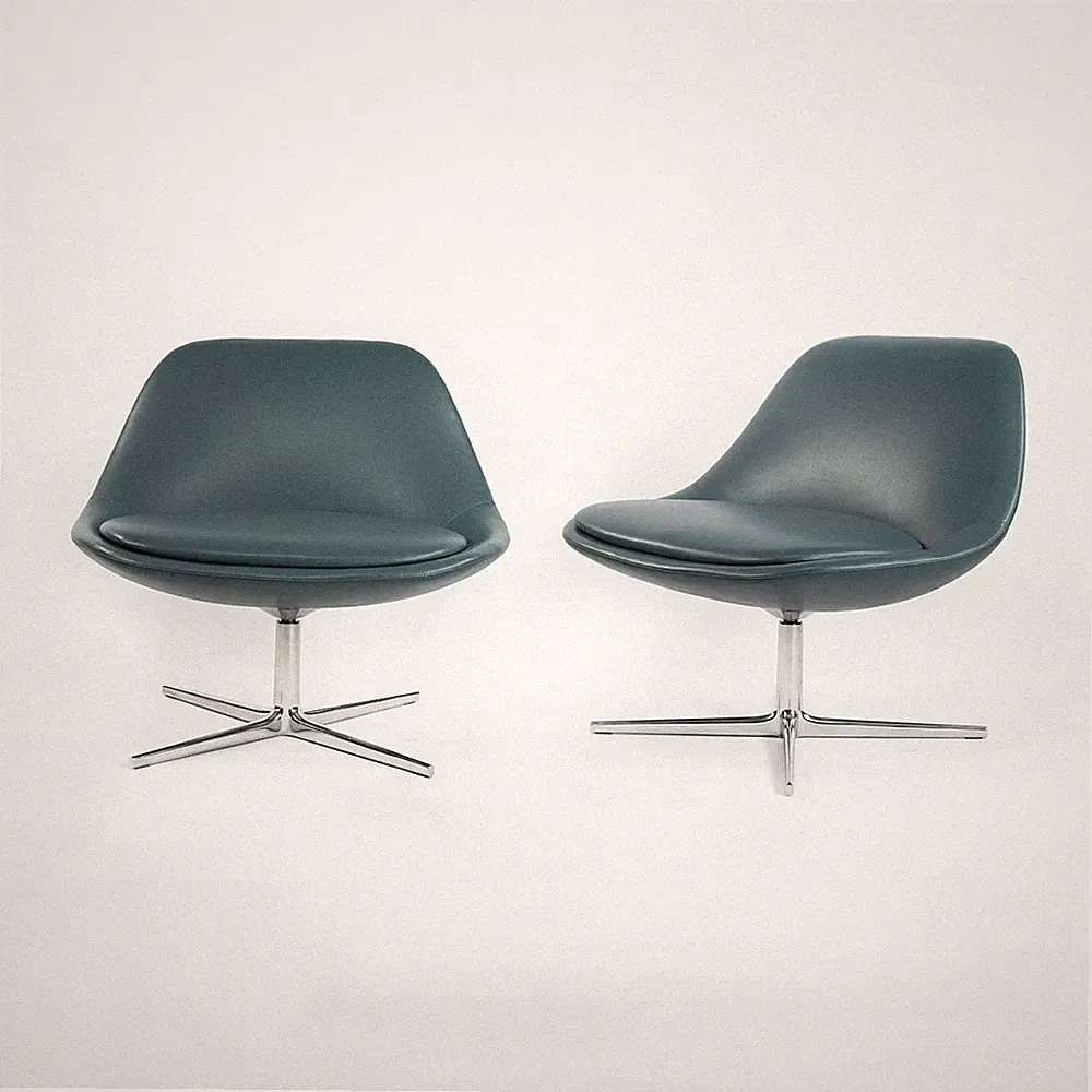 2018 Bernhardt Design Chiara Swivel Chairs Blue Leather & Aluminum 1x Available