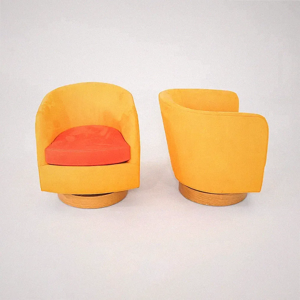 2019 Milo Baughman for Thayer Coggin Papa Roxy Swivel Lounge Chair Orange Fabric