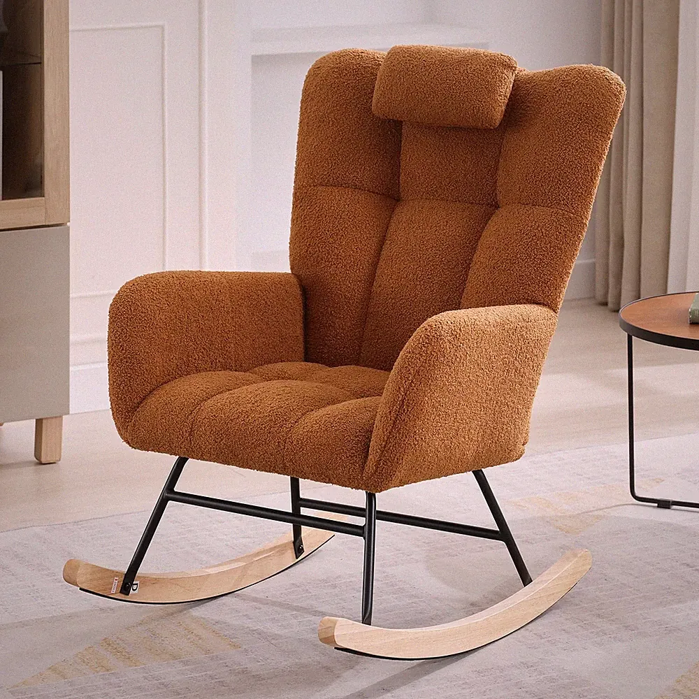 300lb Capacity Nursery Glider Rocker,Teddy Upholstered with Wood Legs for Liv...