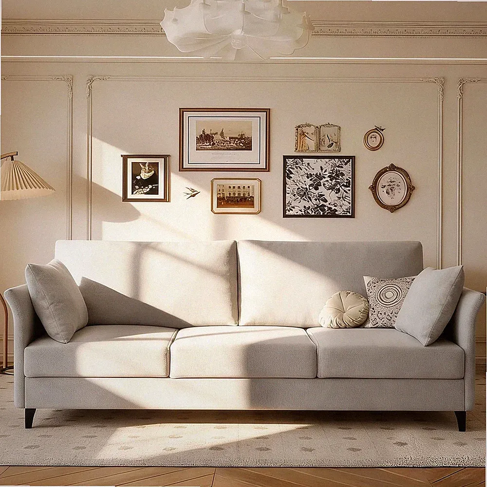 65" Mid Century Modern Loveseat Sofa, Upholstered Linen 3-Seater Couch with Deep