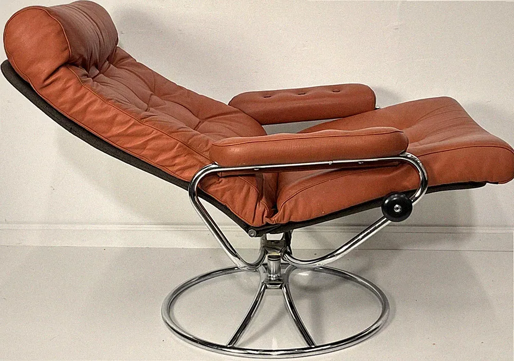 70's Vintage Mid Century Ekornes Stressless Terracotta Leather Recliner Chair
