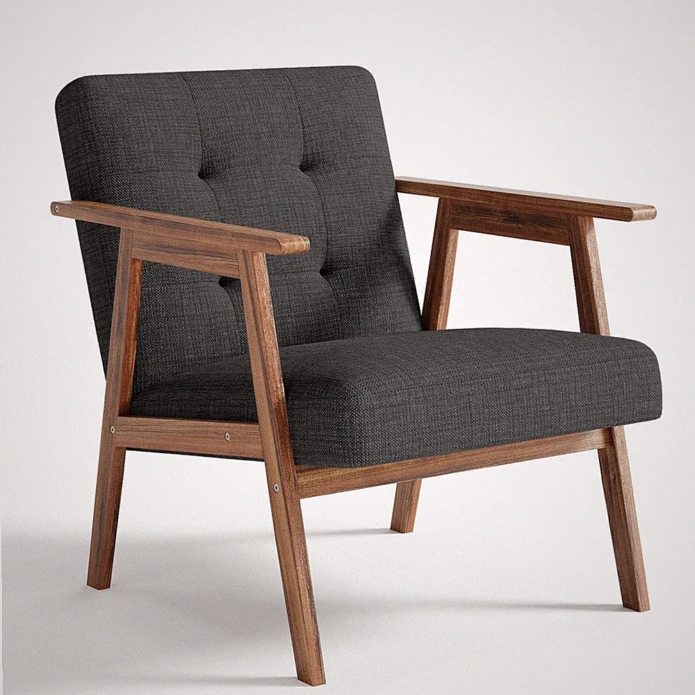 Accent Chair, Upholstered Fabric Lounge Chair with Solid Wood Frame & Soft Cu...