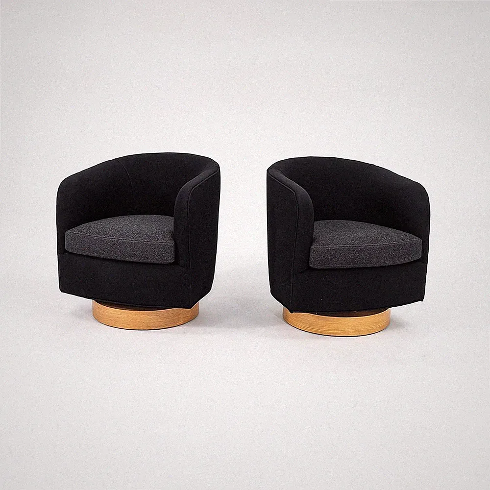 C. 2020 Milo Baughman Thayer Coffin Papa Roxy Swivel Lounge Chair Black 6x Avail
