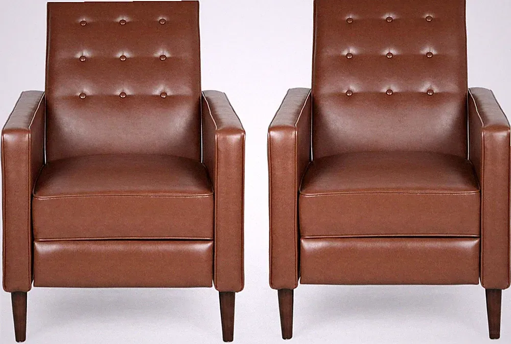 Deborah Set of 2 Mid-Century Modern Recliners, Cognac Brown & Espresso