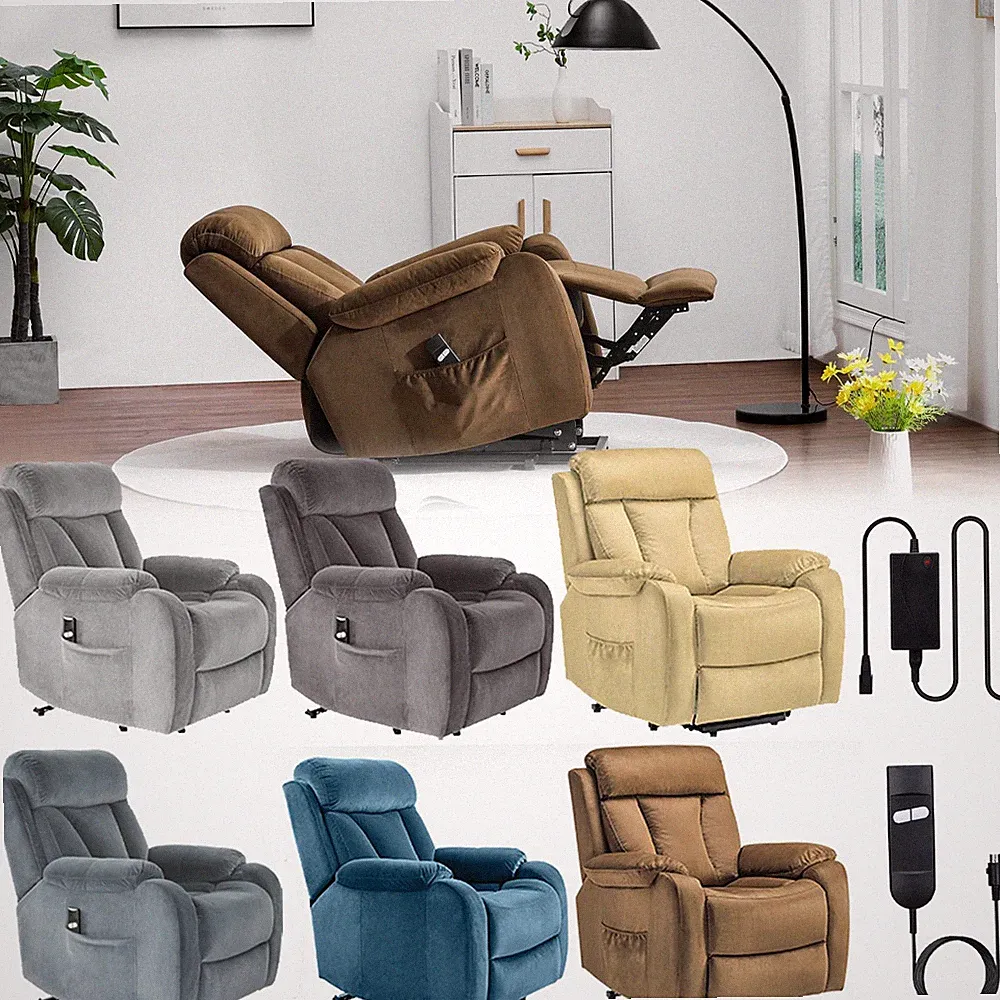 Electric Power Lift Recliner Chair Single Sofa for Elderly w/ Side Pocket Remote