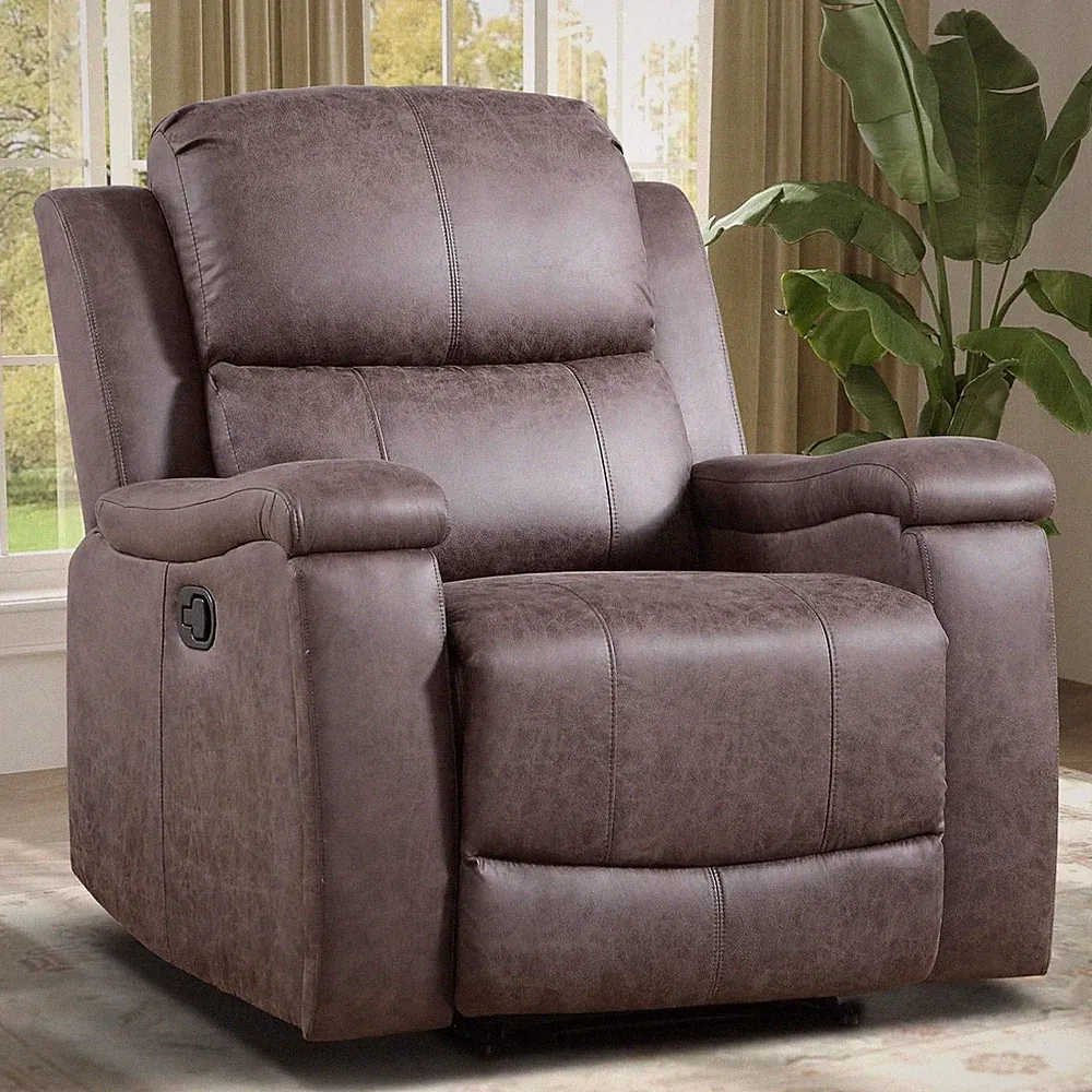 Leather Recliner Chair, Manual Recliner Chair for Adults with Overstuffed Arms a