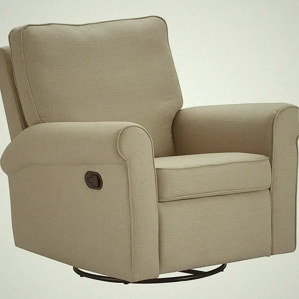 Maklaine Mid-Century Swivel Microfiber Recliner Chair in Sand