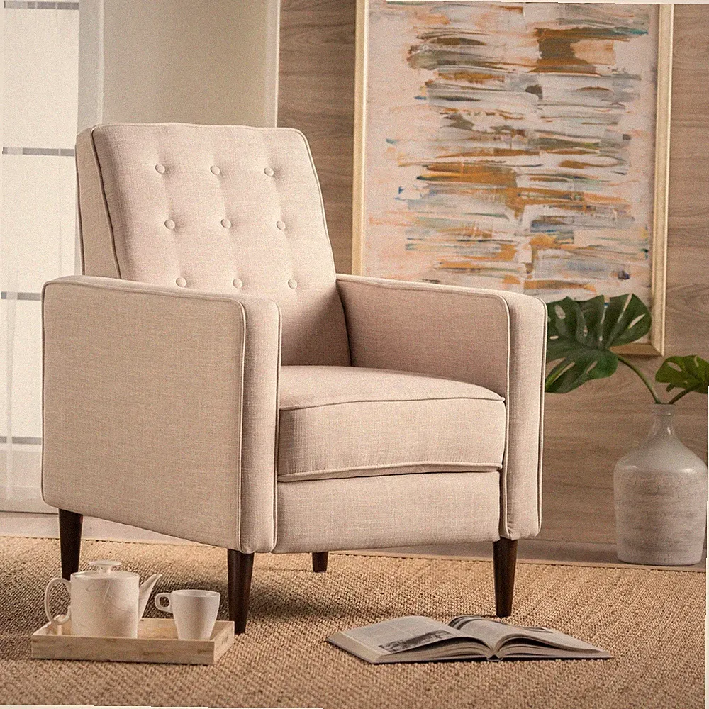 Mervynn Mid-Century Modern Button Tufted Fabric Recliner by Christopher...