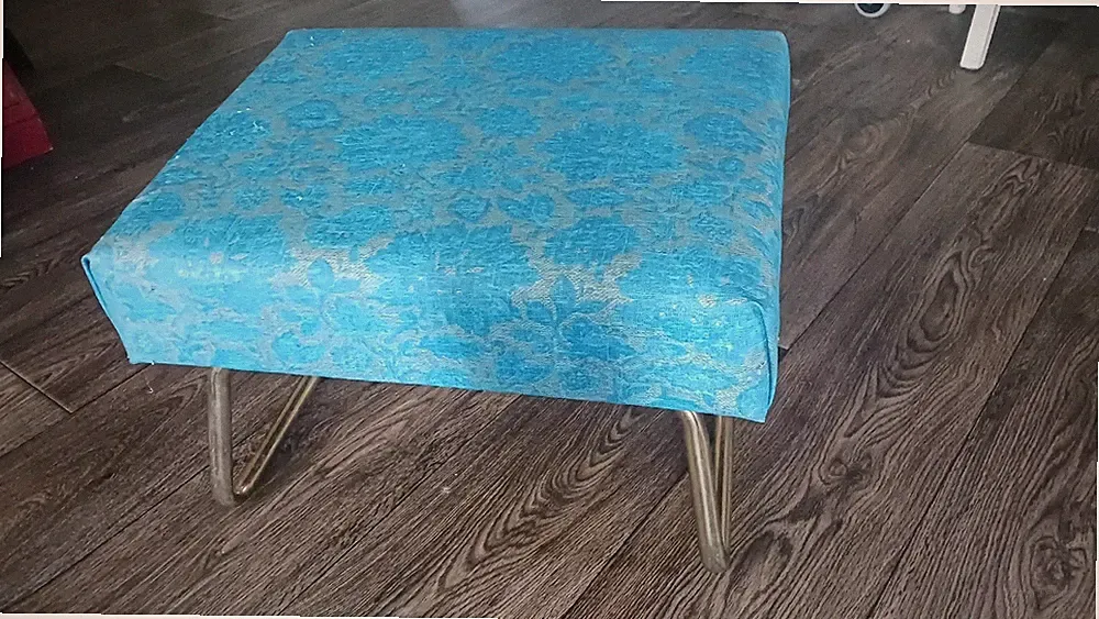 Mid Century 2 Level Adjustable Ottoman Pearl Wick Leg Lounger Blue Vinyl