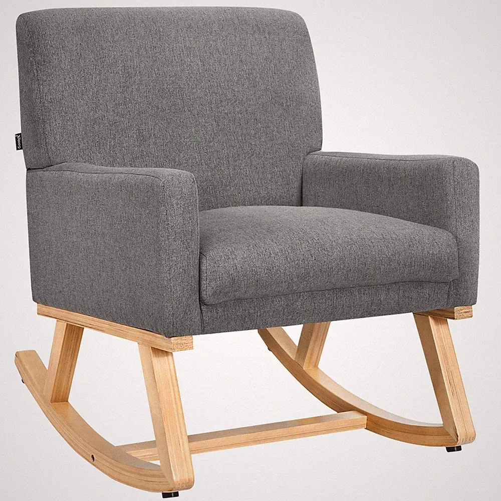 Mid Century Fabric Rocking Chair Upholstered Accent Armchair Lounge Chair Gray