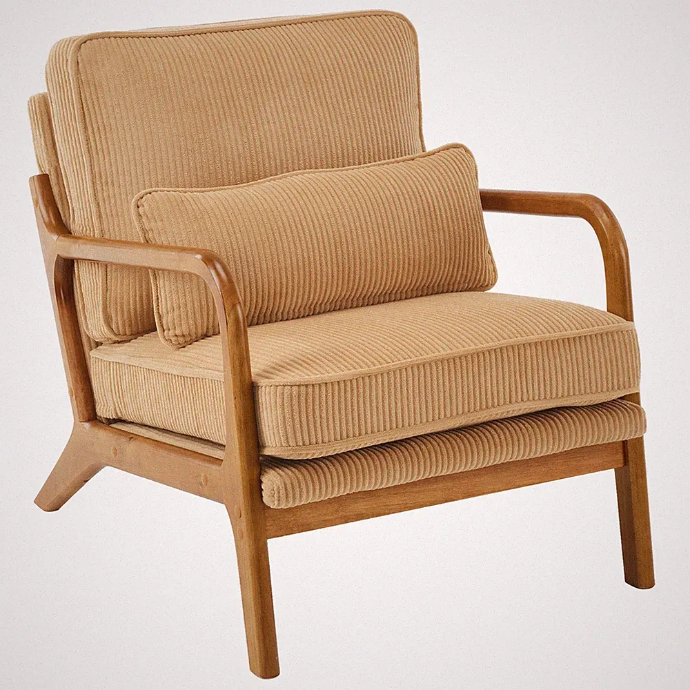 Mid Century Modern Corduroy Accent Chair Reading Armchair for Bedroom Sunroom