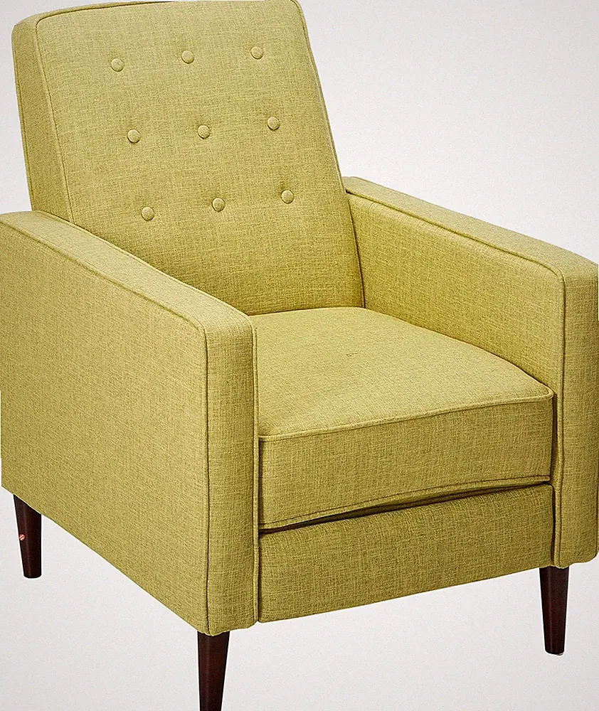 Mid-Century Modern Fabric Recliner in Muted Green & Dark Espresso