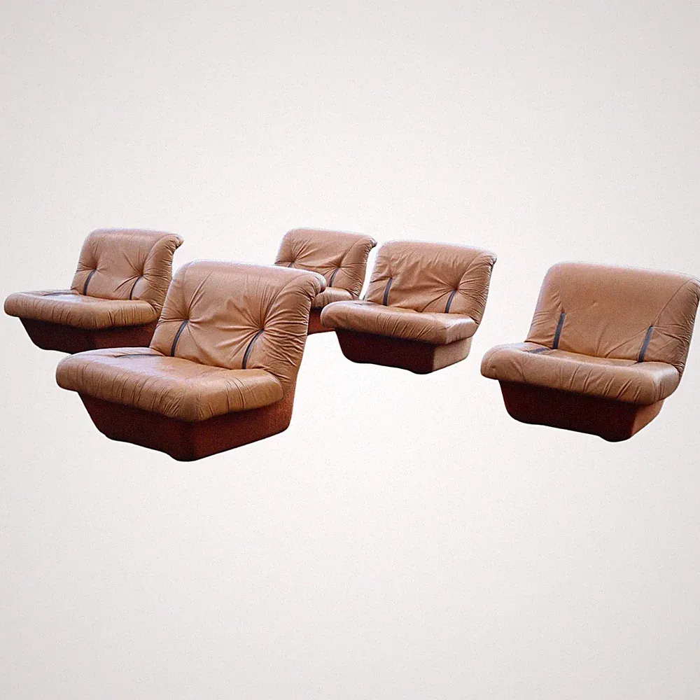 Mid-Century Modern Italian Modular Leather Sofa by Lev & Lev, 1970s