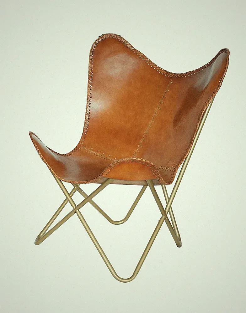 Mid Century Modern Leather Butterfly Chair Vintage Brown Handmade Armchair