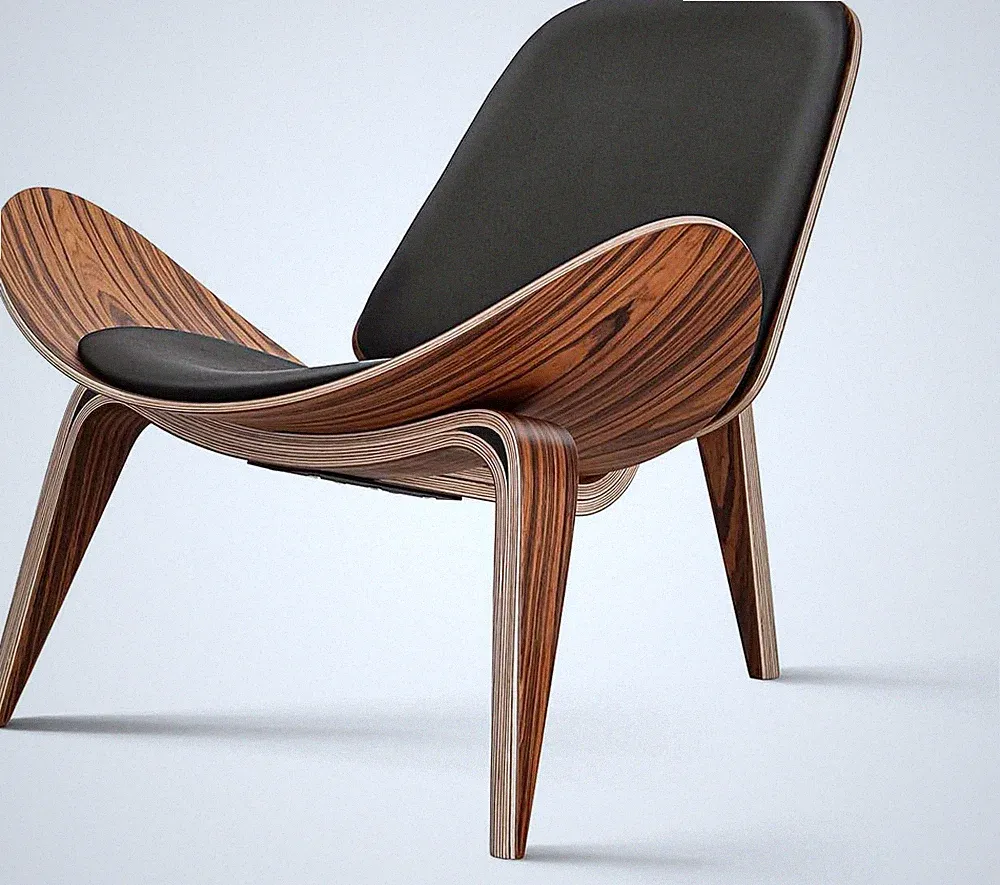 Mid Century Modern Shell Lounge Chair - PU Leather Tripod Accent Chair