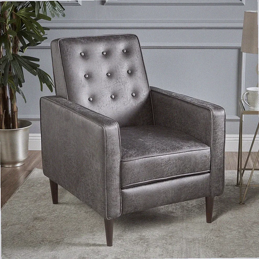 Mid-Century Modern Style Slate Recliner Chair Legs Pushback Design W/Wooden