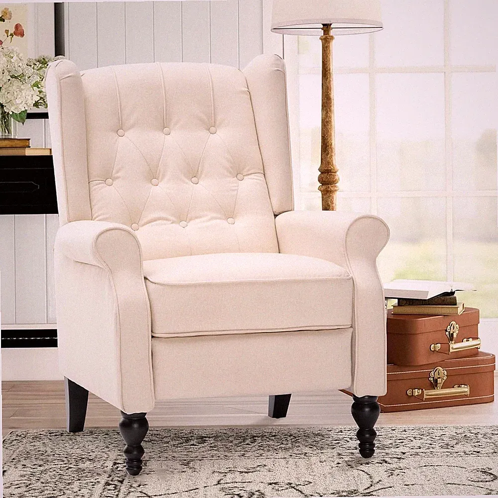 Mid Century Wingback Recliner Chair for Adults, Modern Linen Fabric Push Back