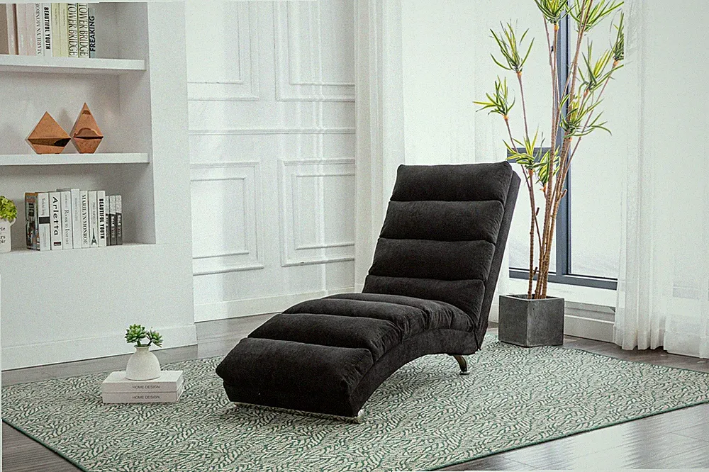 Modern Linen Chaise Lounge Recliner Chair Sofa Daybed Bedroom Living Room Black