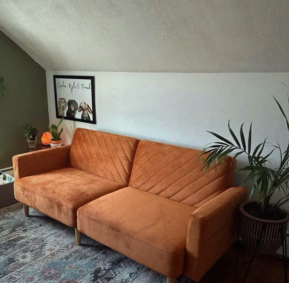 New Velvet Orange Sleeper Sofa Mid Century Modern Vintage Style Reclining Daybed