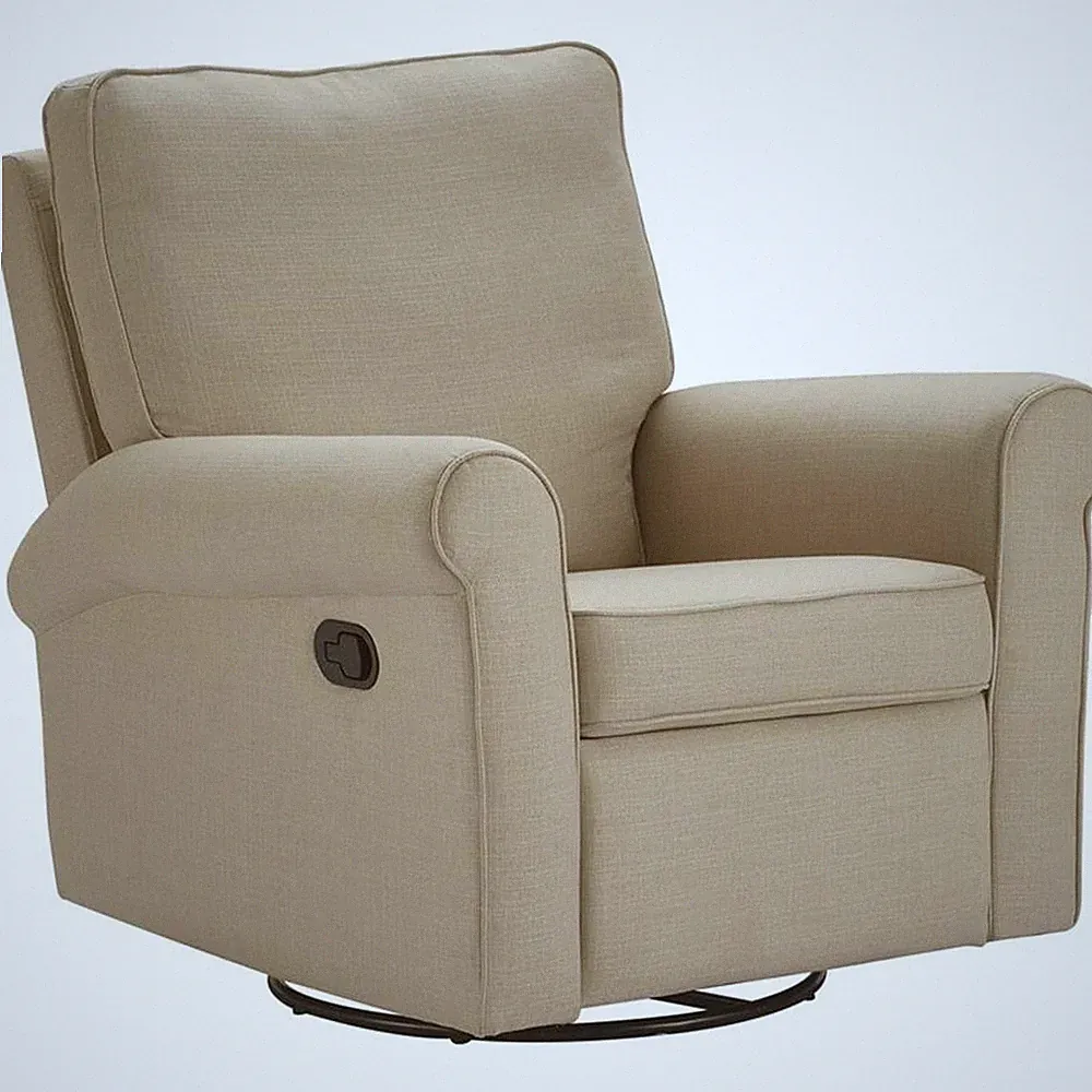 Pemberly Row Mid-Century Microfiber Swivel Recliner Chair in Sand