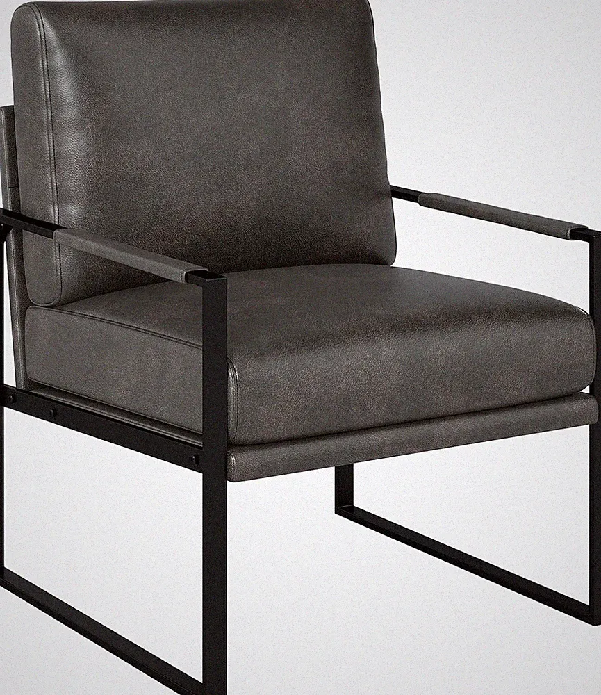 Phoenix Home Accent Armchair Gray Leather Mid Century Modern Metal Frame