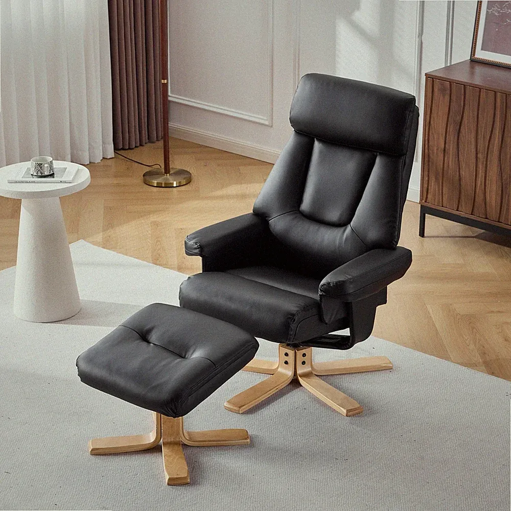 PU Leather Modern Massage Heated Swivel Recliner Chair w/ Ottoman for Apartment