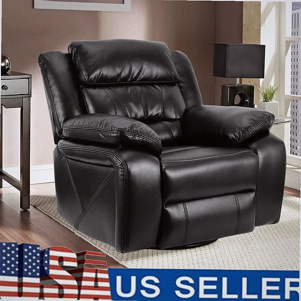 PU Leather Swivel Rocker Recliner Modern Chair Manual Reclining Single Sofa