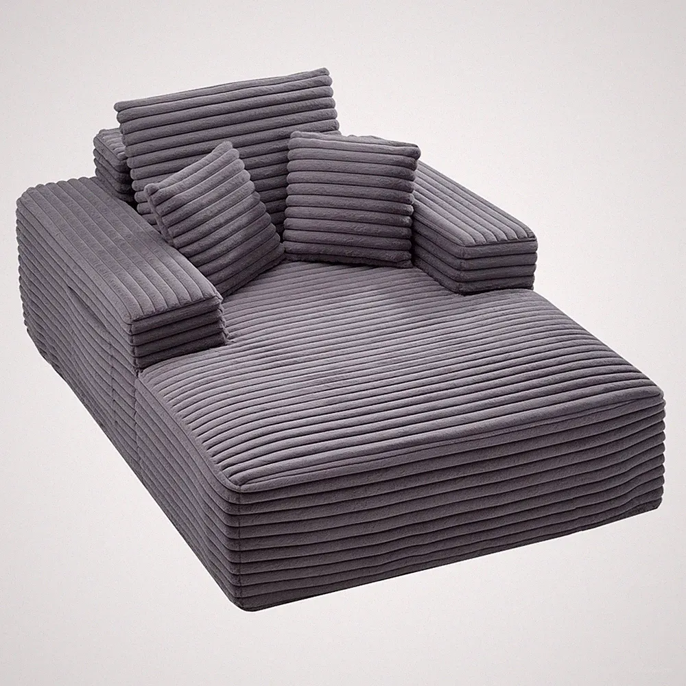 Uimoso Adjustable Oversized Chaise Lounge Chair Lazy Sofa Bed in Grey/Beige