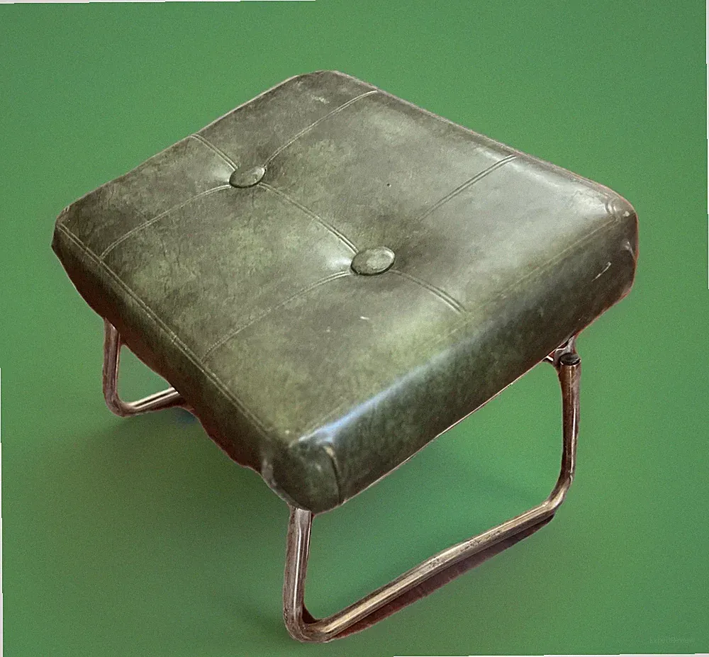 Vintage Pearl Wick Mid Century Green Leather Adjustable Foot Stool Leg Lounger