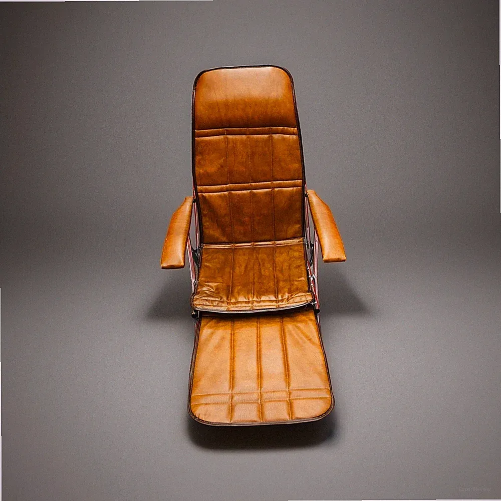 Vtg MAULE MARGA Reclining Vegan Leather Camper Folding Chair Foot Rest MCM