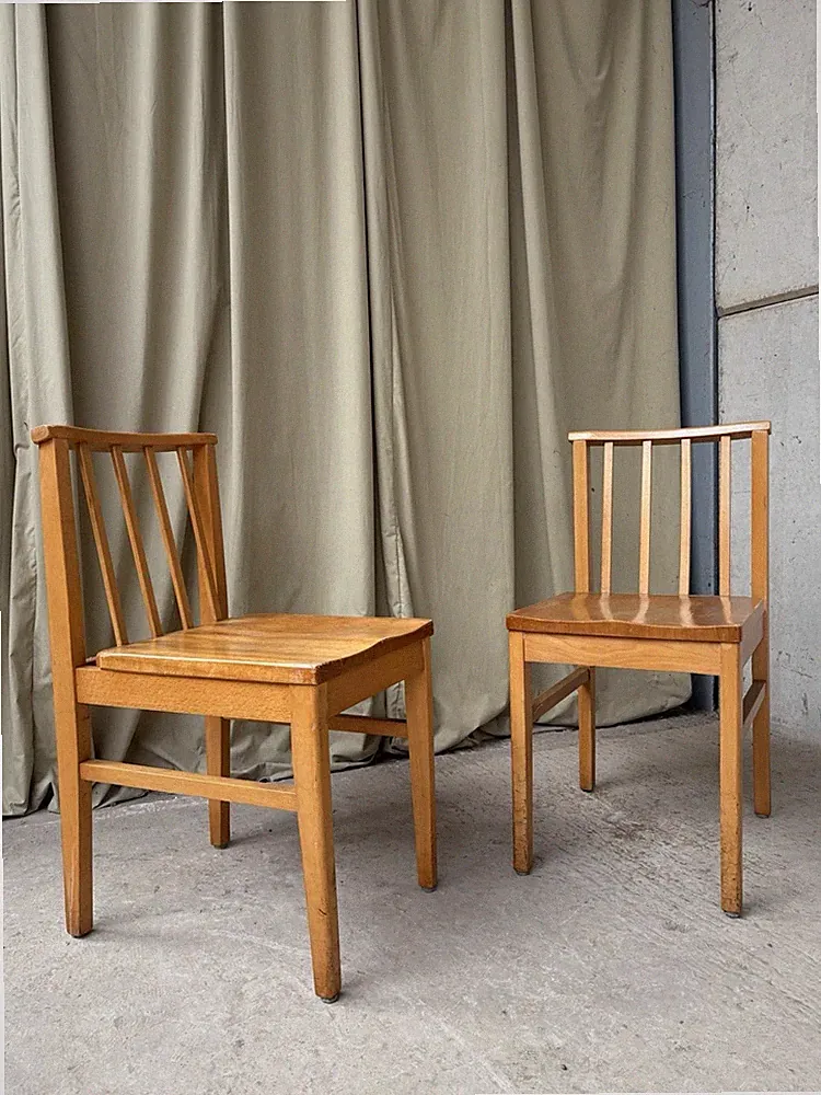 Vtg Mid Century 2 Pair Of Solid Beech Church Dining Chairs Scandi Danish R1174